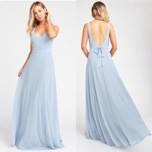 NWT Show Me Your Mumu Jenn Maxi Dress Sz S Steel Blue Plunge V-Neck Bridesmaid